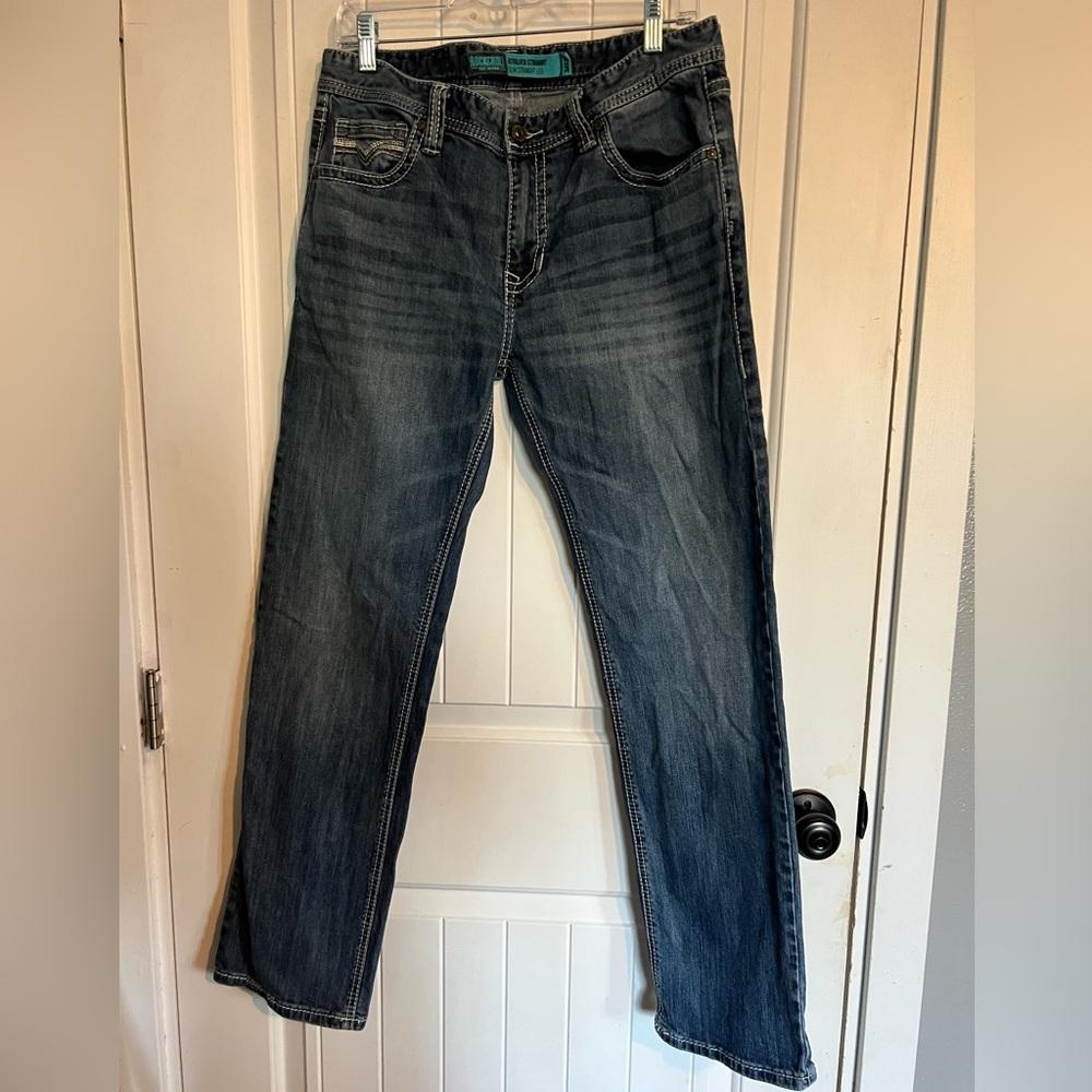 Men’s Rock & Roll Cowboy Revolver Straight, Slim Straight Leg Jeans 34x32